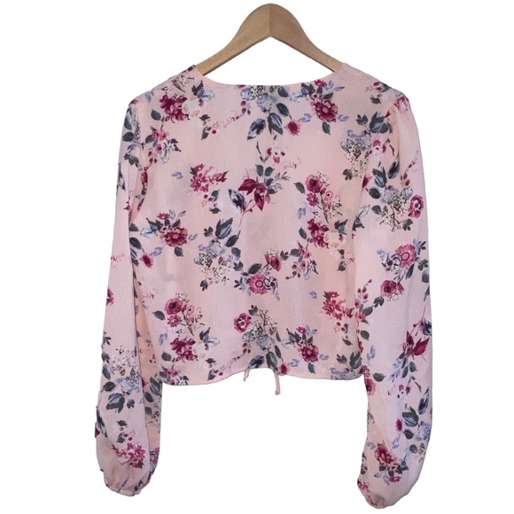 Rue21 Pink Floral Front Tie Ruched Crop Cropped Top - Women’s Large - Picture 7 of 10